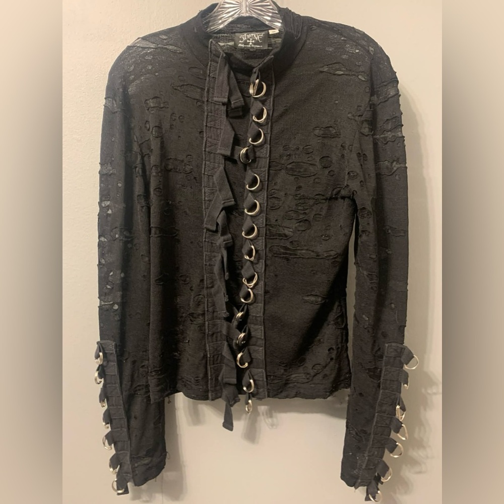 Distressed Black Jacket with Ring Accents